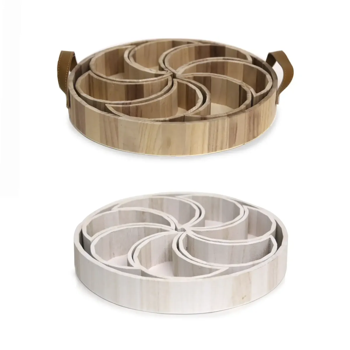 Round Wooden Tray With 7 Moon shape Containers