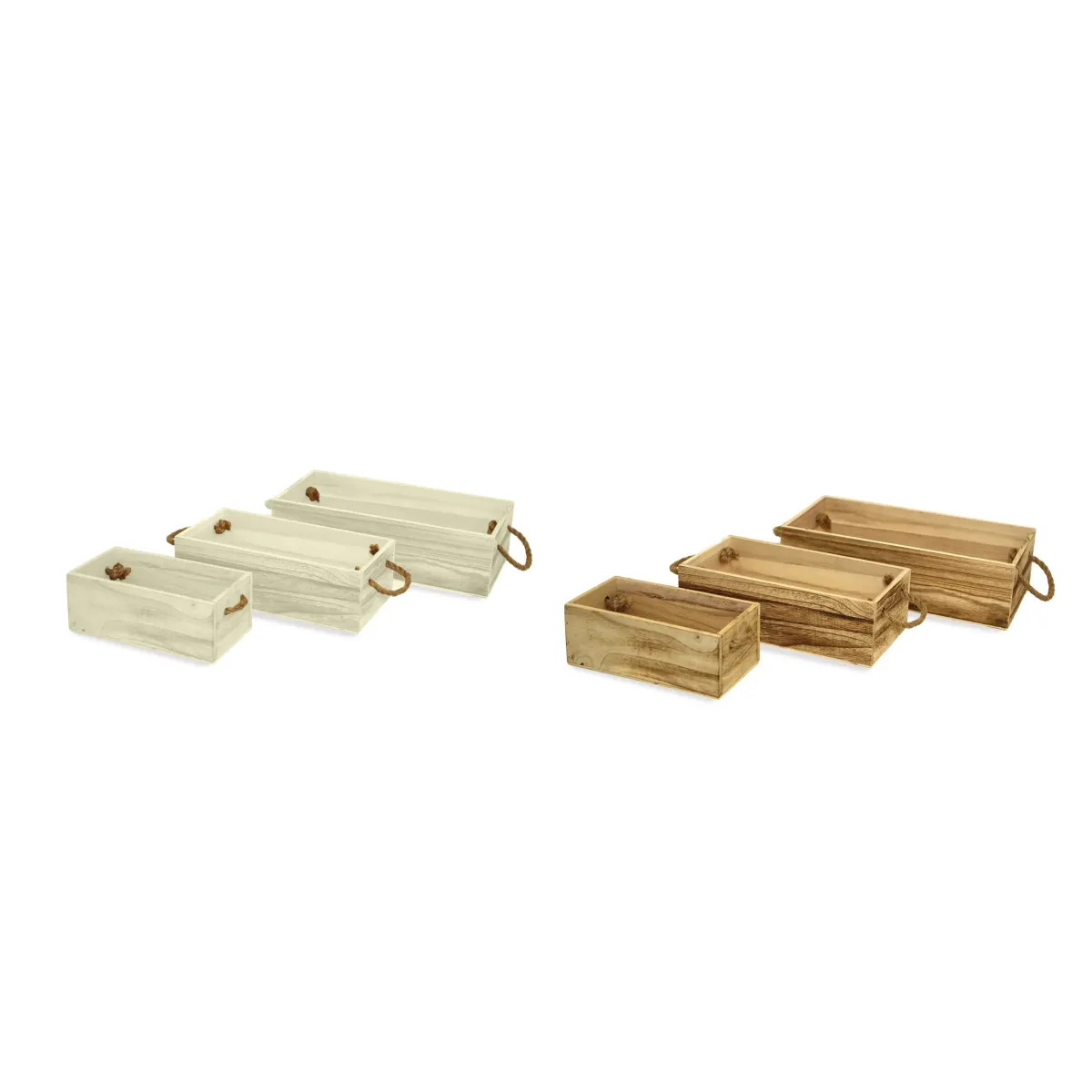 Plain Wooden Rectangle Basket With Jute Handles
