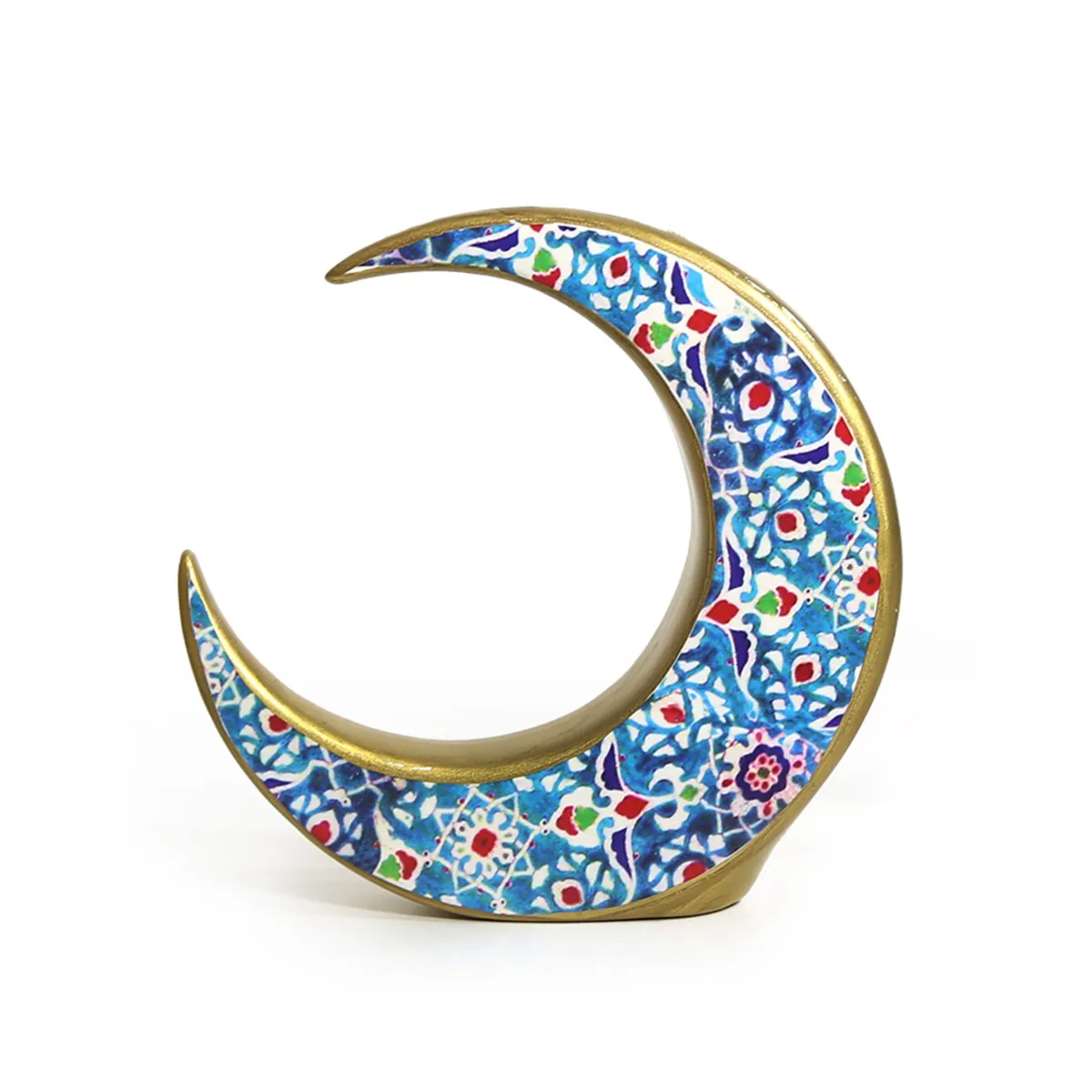 Ebru Moon Ceramic Decorative – Freestanding Ramadan Collection Crescent, Islamic Home Décor Accent, Spiritual Ornament