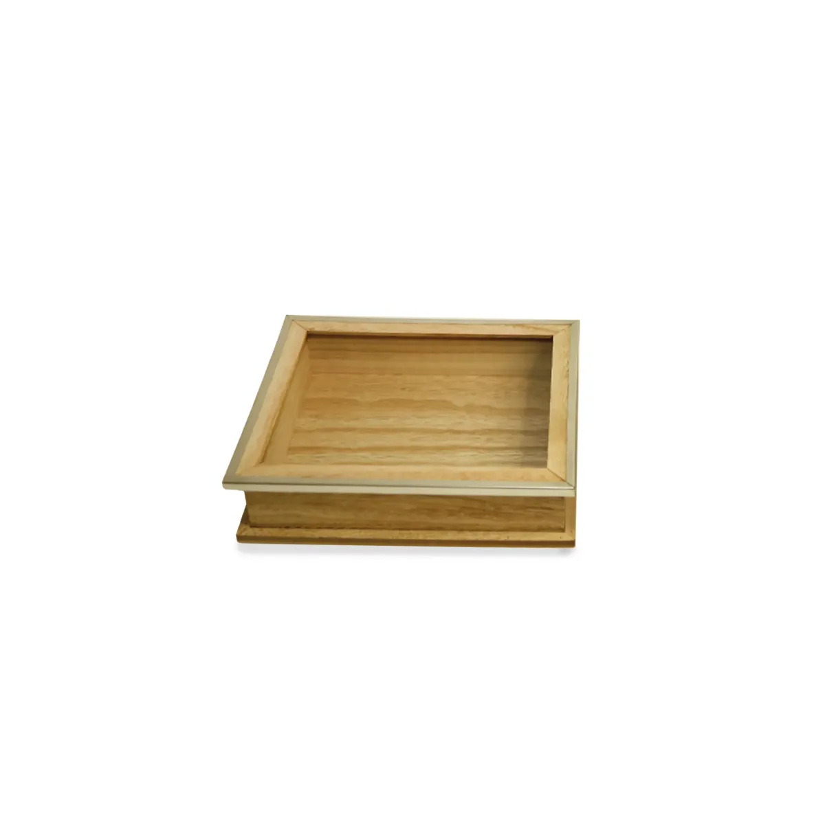 Wooden Box With Glass Steel Rimmed Cover