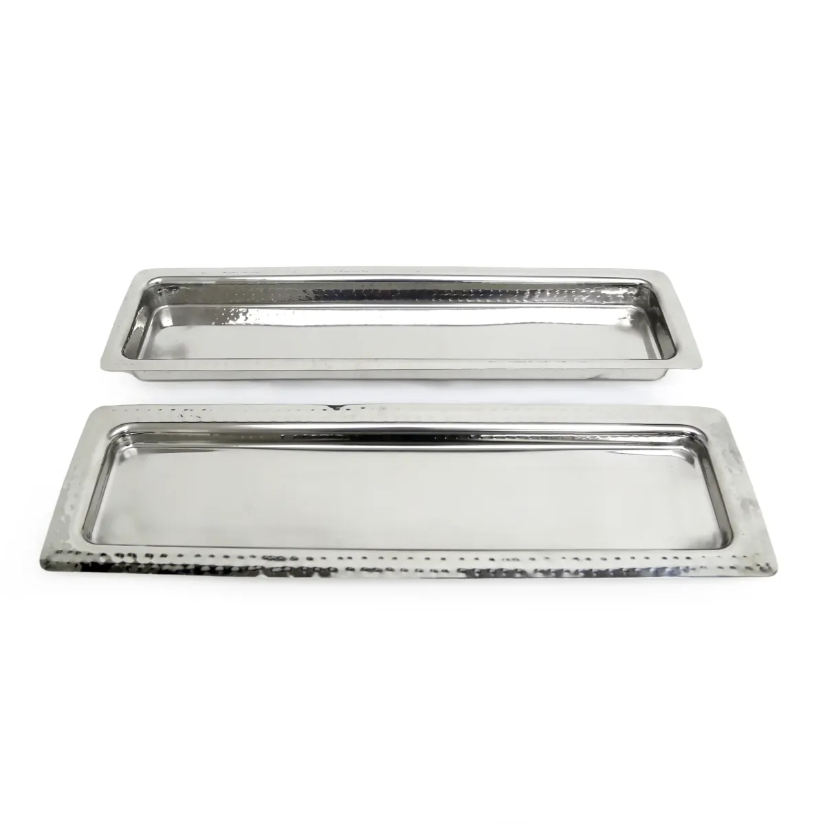 Rectangle Wide Rim Hammered Stainless Tray