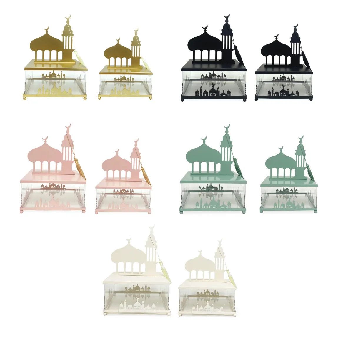 Square Plexi Canister With Metal Mosque & Tassel