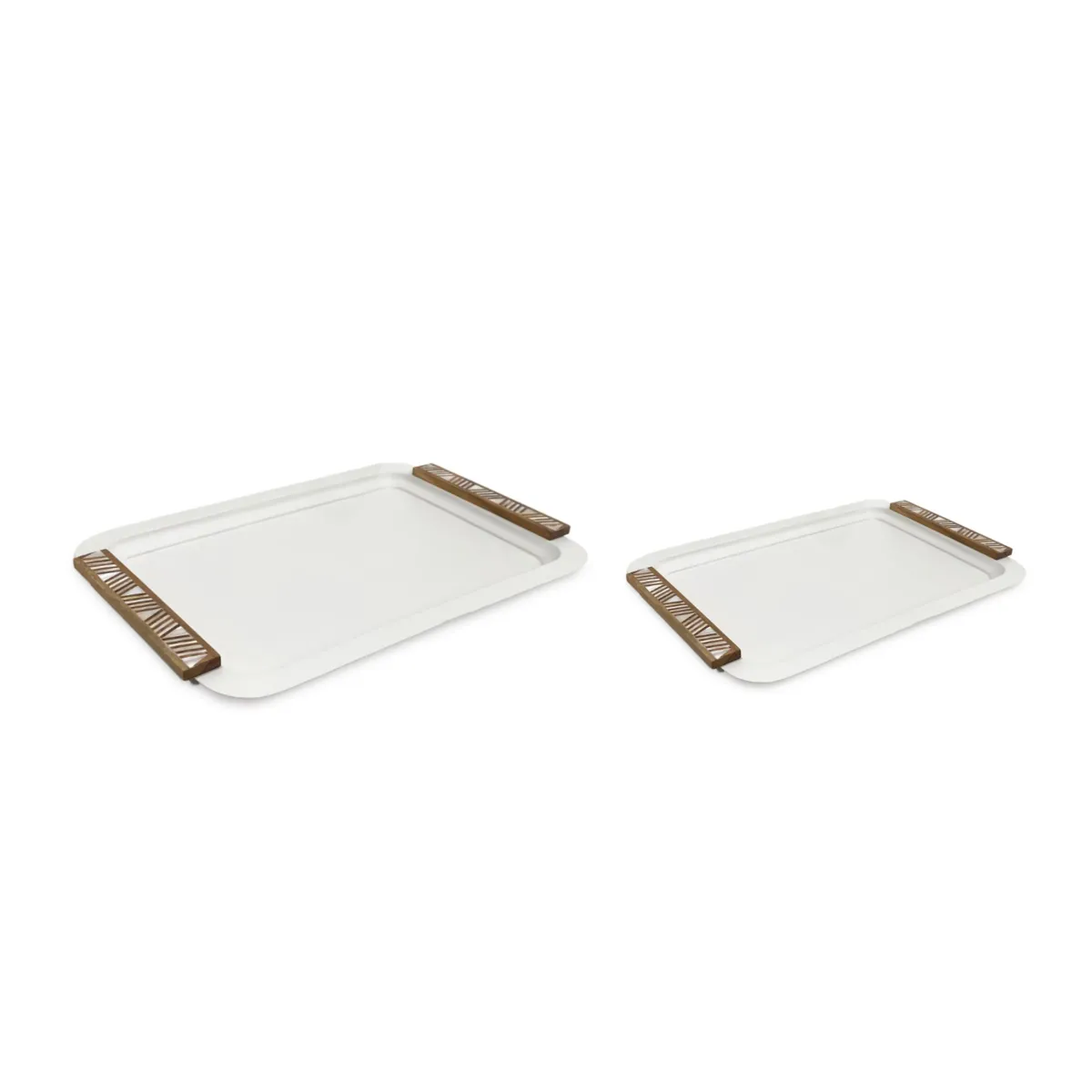 White Rectangular Metal Tray with Striped Wooden Handles – Stylish Ramadan Decorative