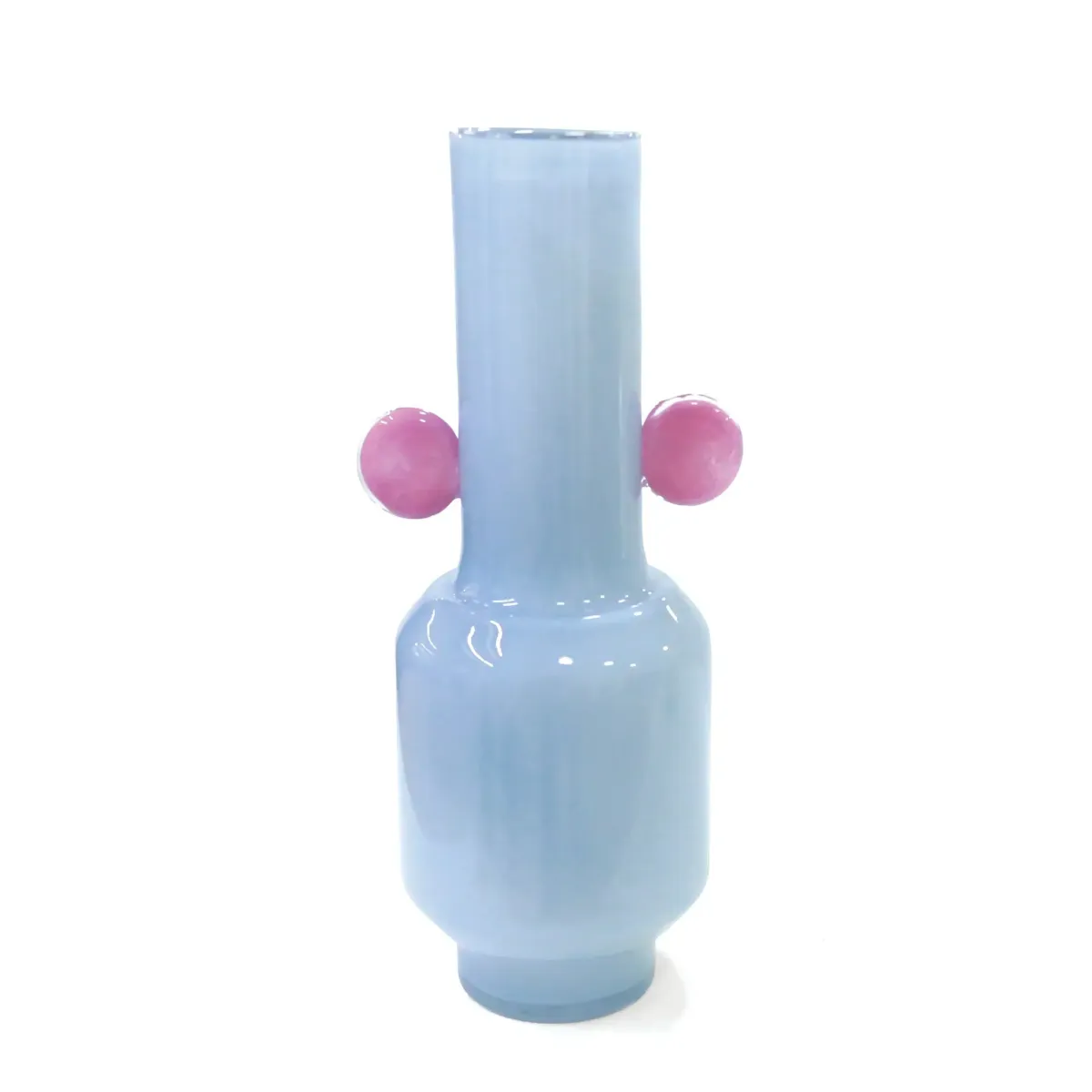 Pink Circle Handle Light Blue Glass Vase
