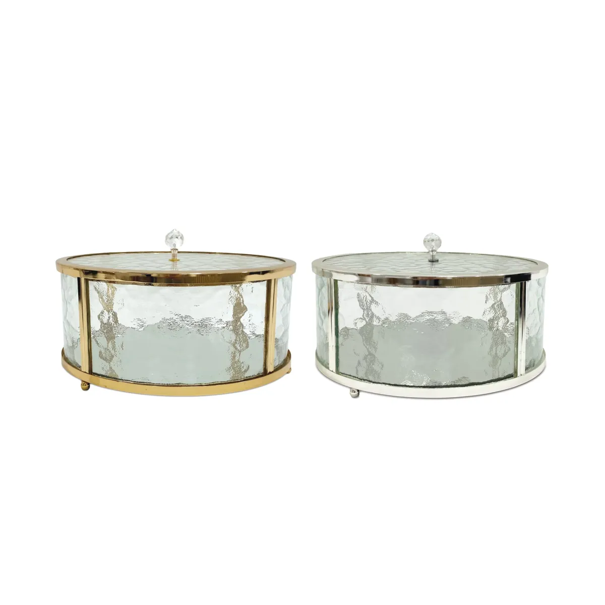 Round Blurry Glass Metal Rim Canister