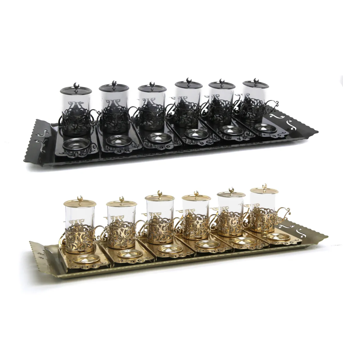 Clear Tea Cup With Cover & Holder & Mini Tray Set