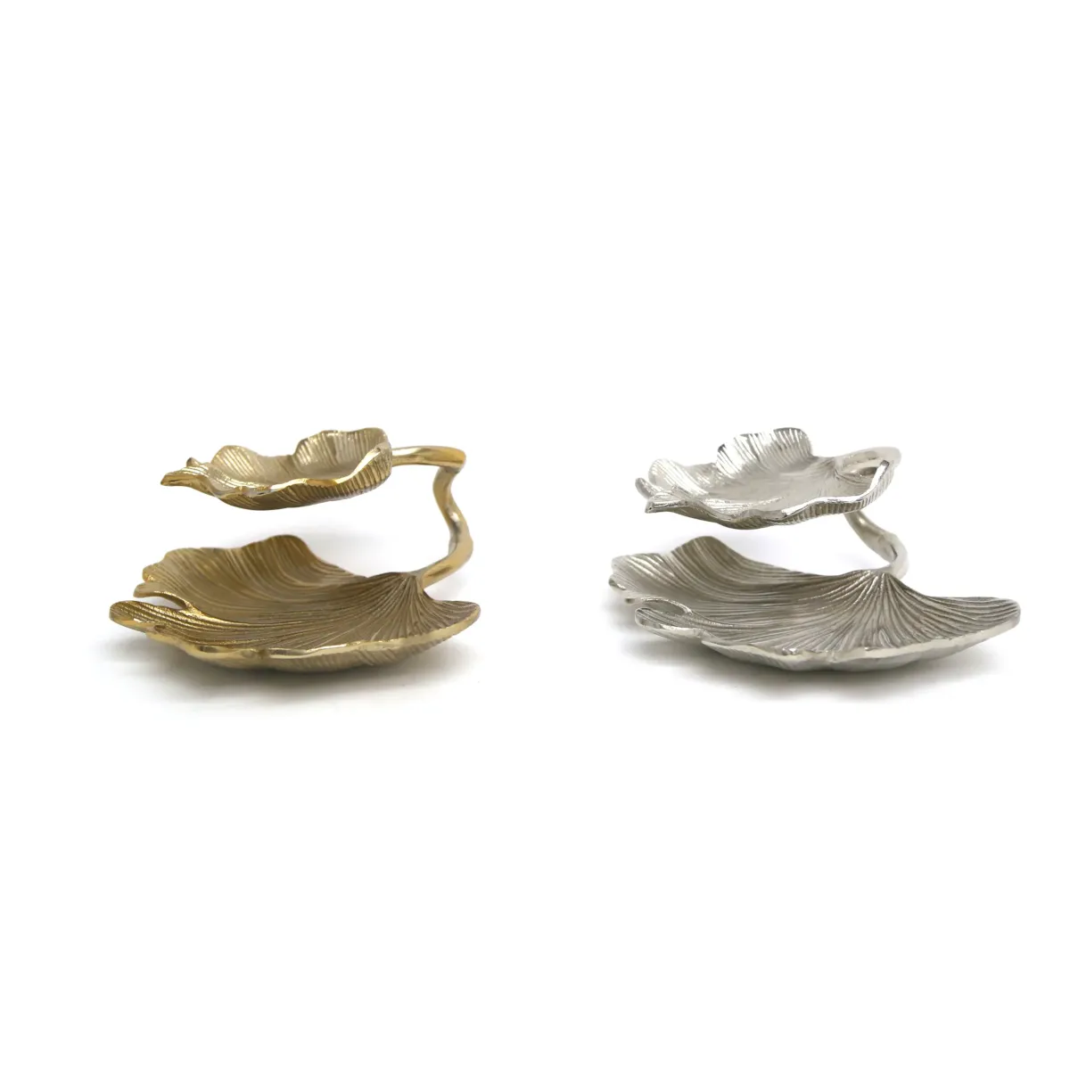 Two Levels Ginkgo Leaf ALU Plate – 39 cm Metallic