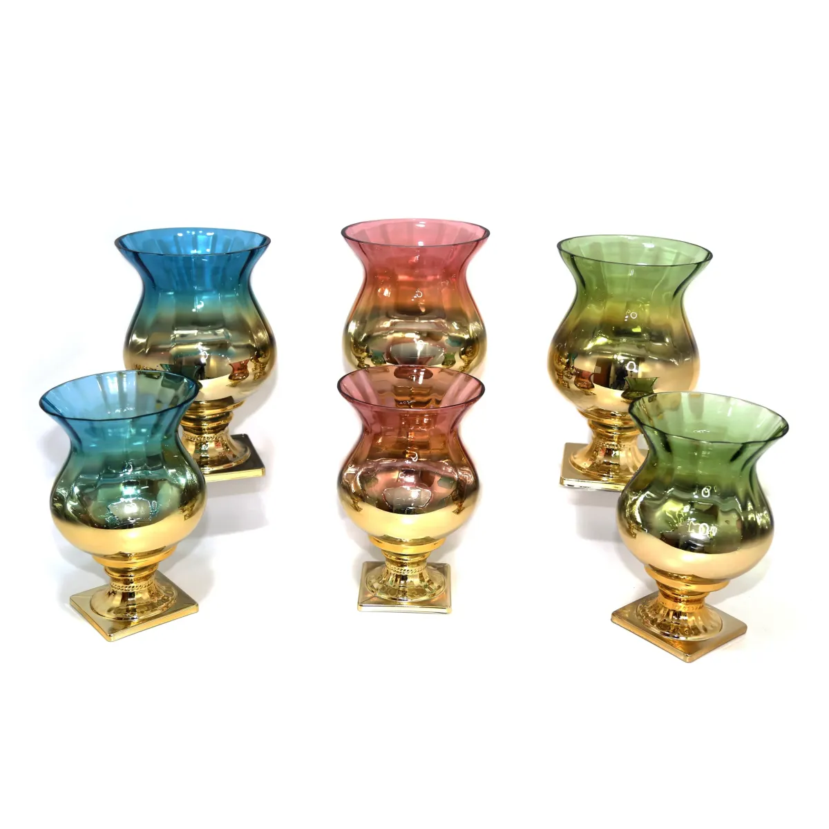 Gold Hurricane Glass Vase – Square Base, 29 cm