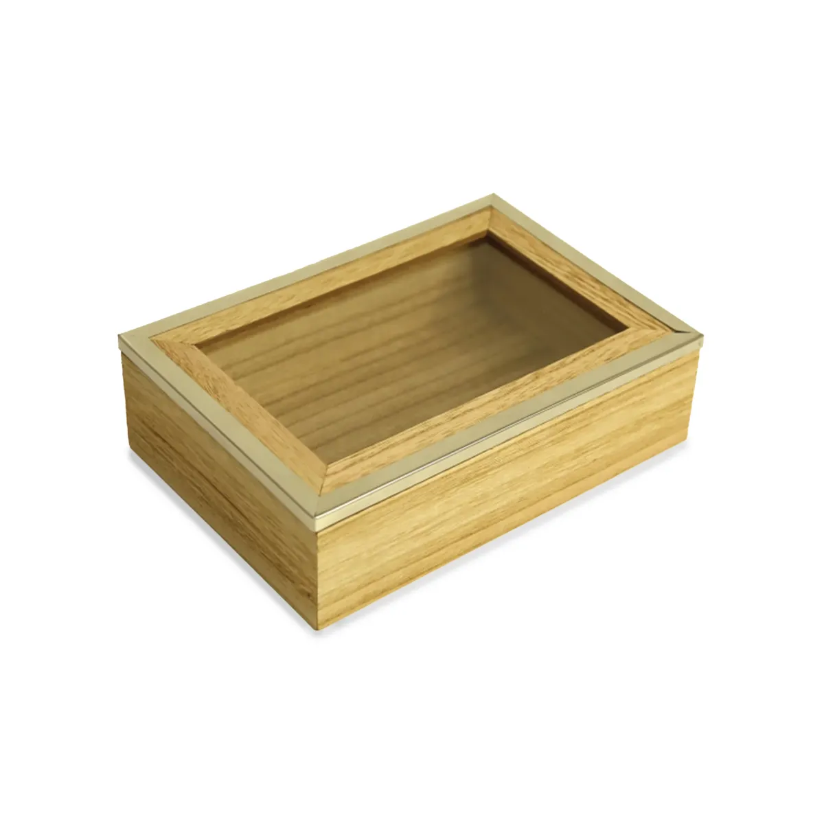 Wooden Box With Glass Steel Rimmed Cover