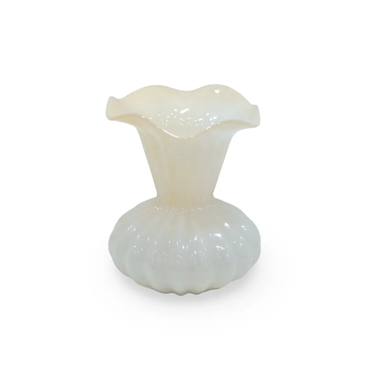 Yellow Vintage Ribbed Glass Vase – Narrow Body, Wide Neck