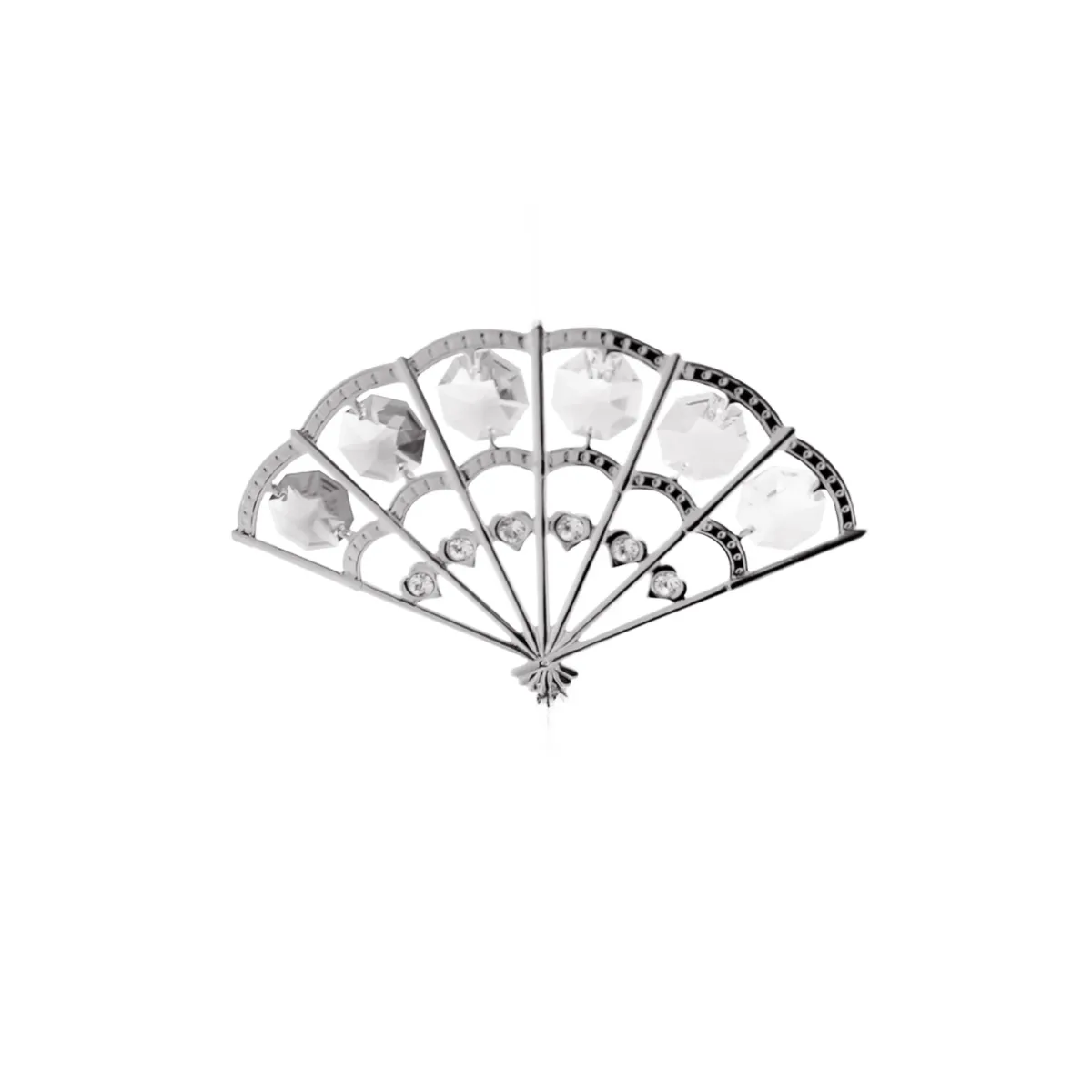 Silver Plated Fan With Stand Crystal Souvenir