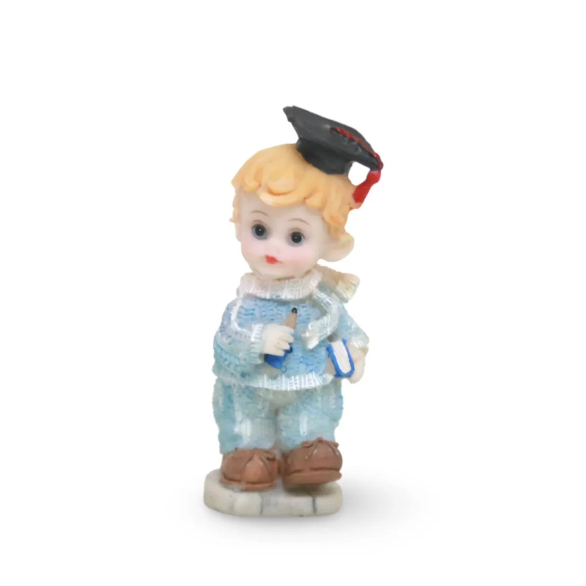 Mini Graduated Boy with Pencil & Book – 6″ Scholar Statue for Graduation Displays, Desk Decor & Academic Keepsakes