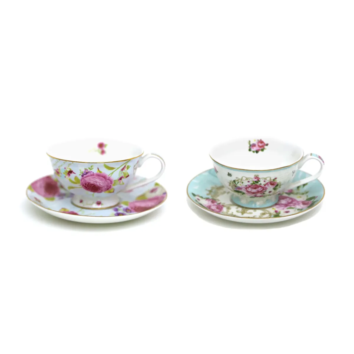 Pattern Tea Cups With Plates