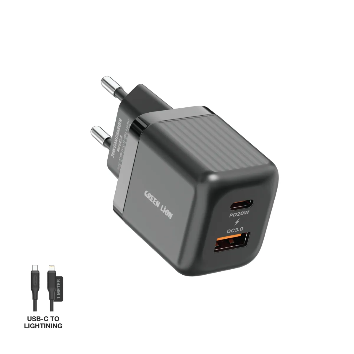Green Lion Ultra Compact GaN Wall Charger EU Pin C to L PD20W + QC3.0