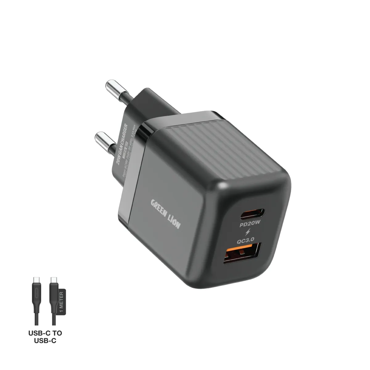 Green Lion Ultra Compact GaN Wall Charger EU Pin C to C PD20W + QC3.0