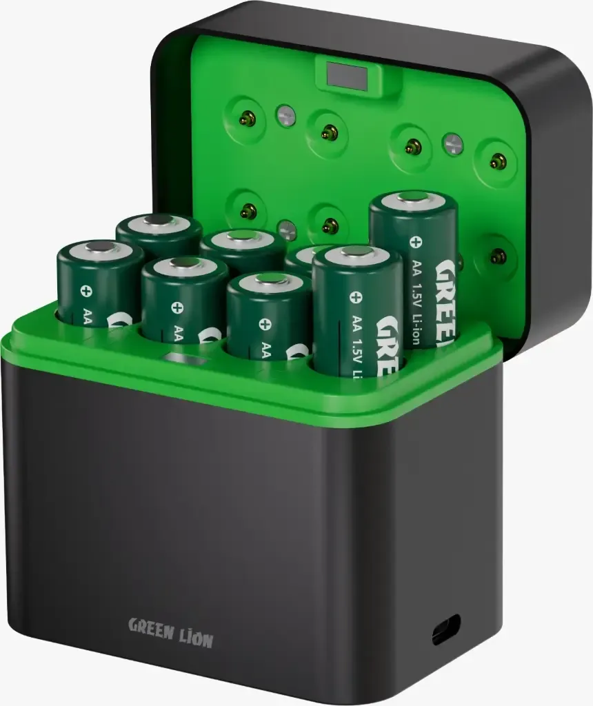 Green Lion Rechargeable 8×AA Battery Dock USB-C