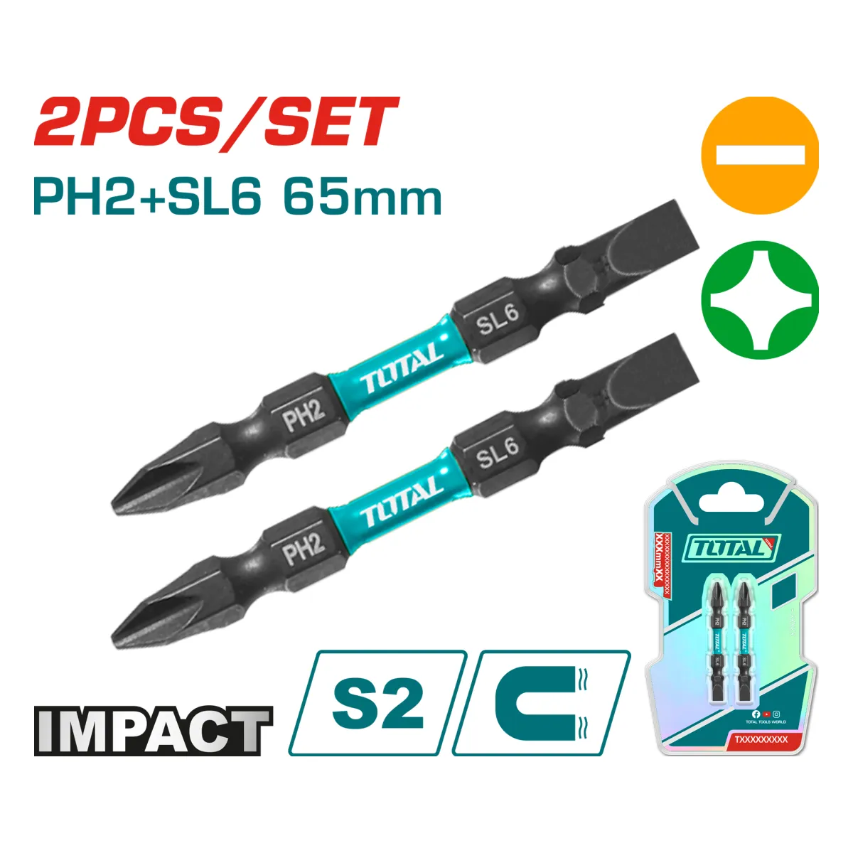 Total TACIM72HL665 65mm Impact Screwdriver Bits, 2pcs