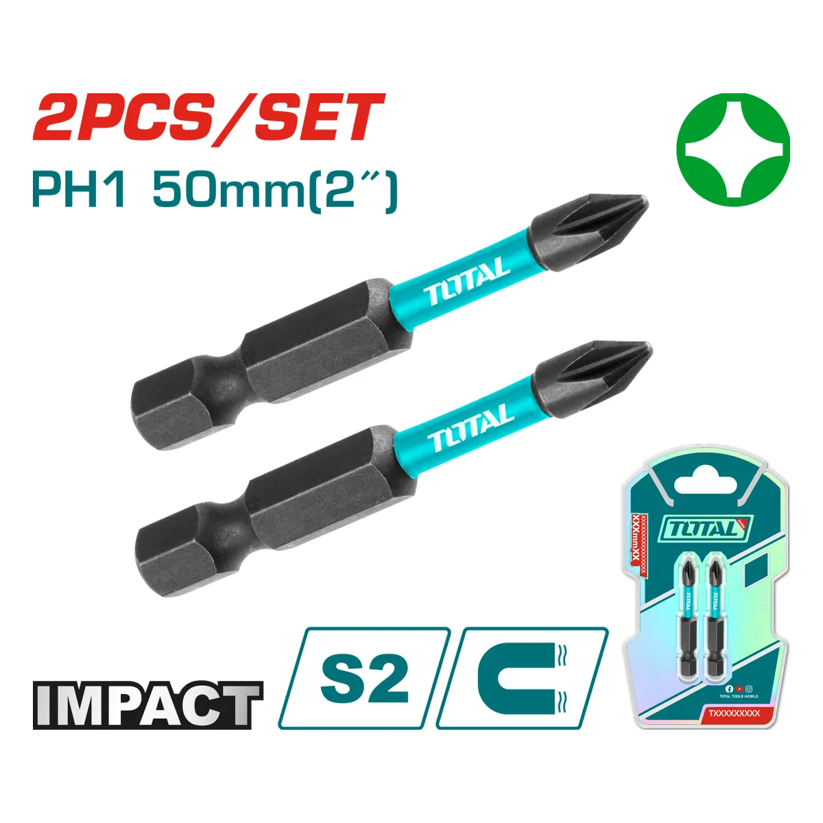 Total TACIM71PH150 50mm Impact Screwdriver Bits, 2pcs