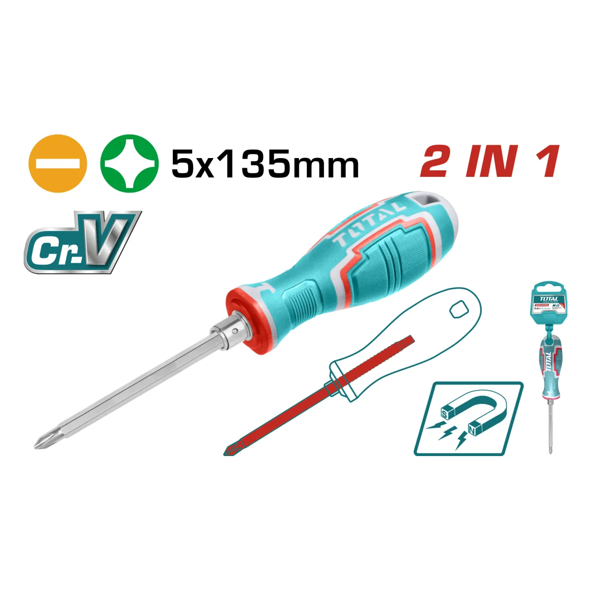 Total THT250226 2-in-1 Reversible Screwdriver