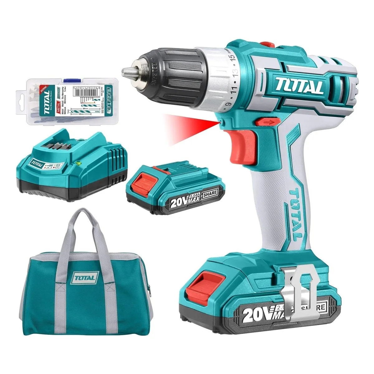 Total TDLI2002 20V Cordless Drill Kit