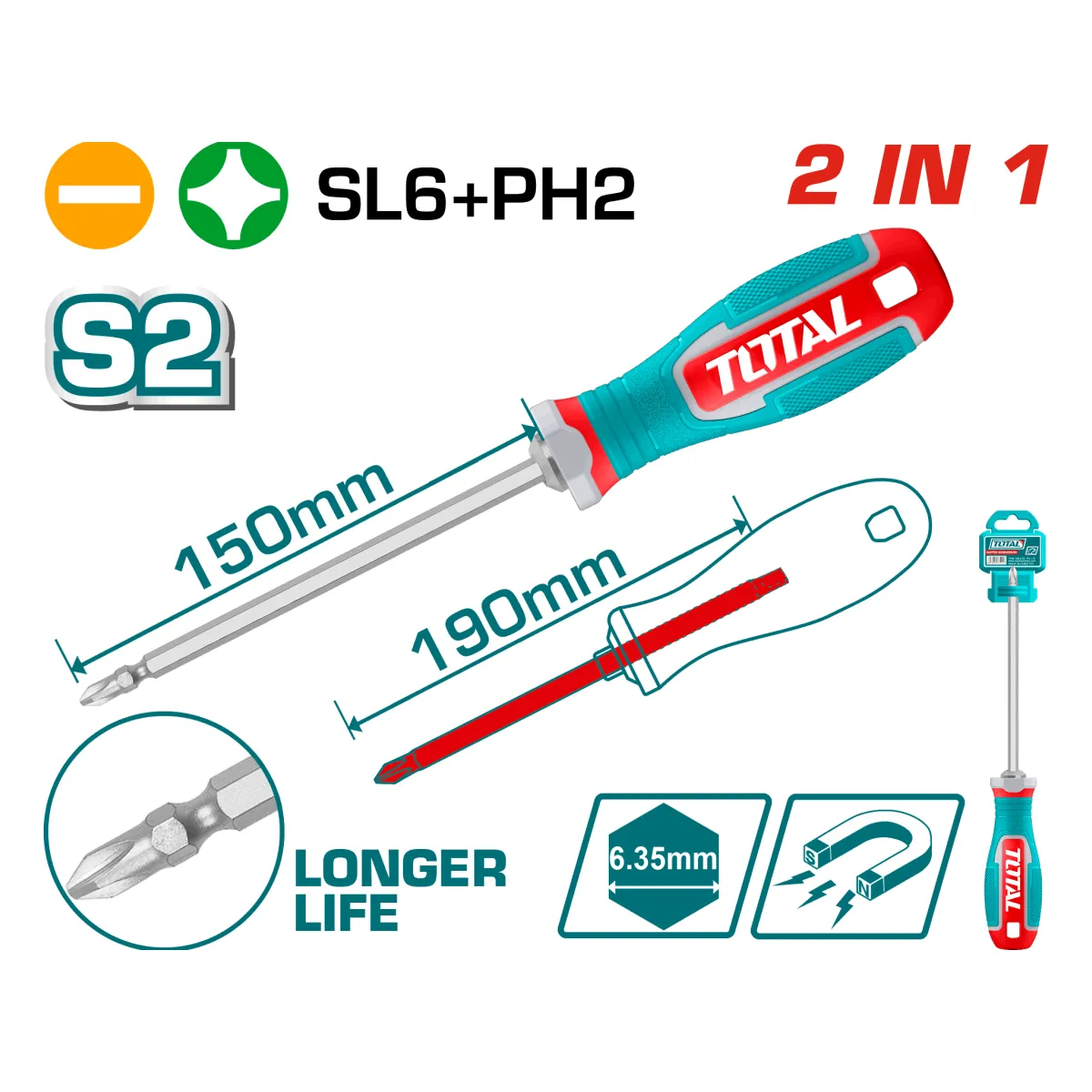 Total THT250266 2-in-1 Reversible Screwdriver