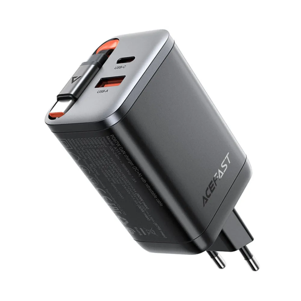 AceFast PD67W Fast Wall Charger Retractable Cable