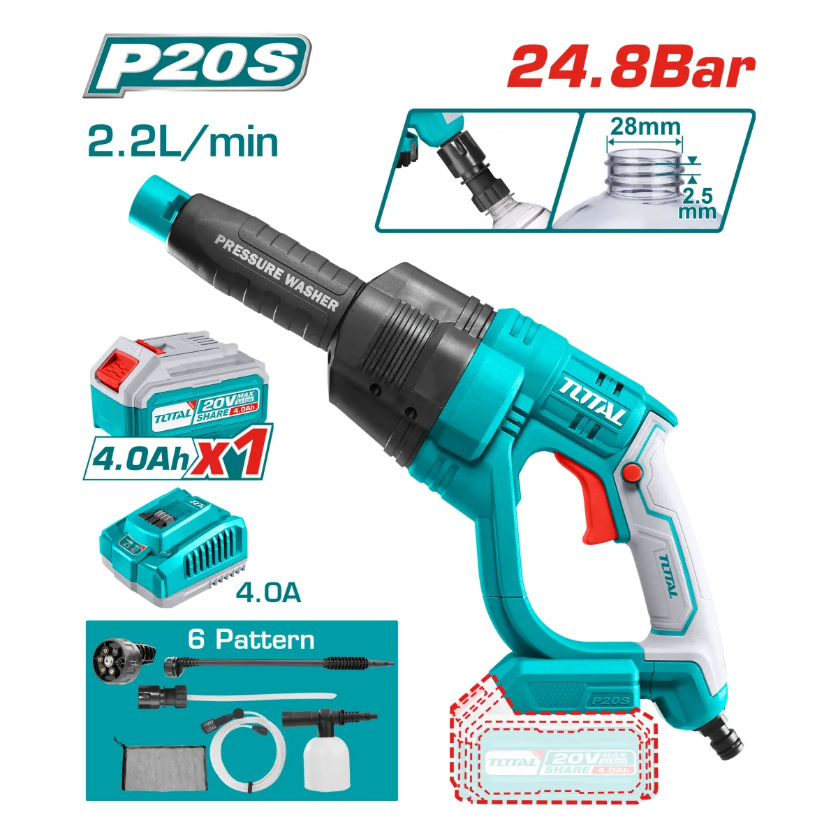 Total TPWLI20084 20V Cordless Pressure Washer Kit
