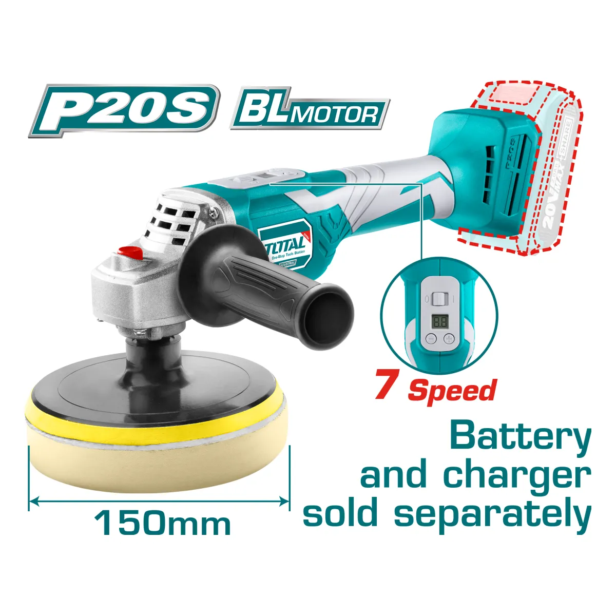 Total TAPLI2001 20V 150mm Angle Polisher
