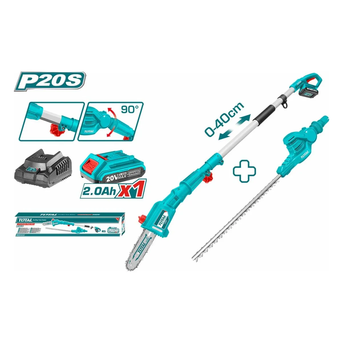 Total TPTS201681 20V Pole Saw and Trimmer Kit